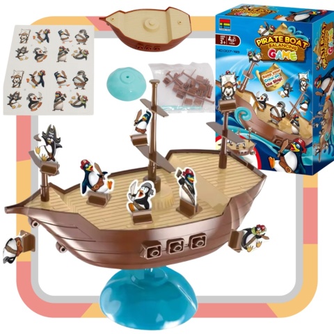 Gra Zręcznościowa Balansujący Statek Piracki Pingwinki Utrzymanie Równowagi