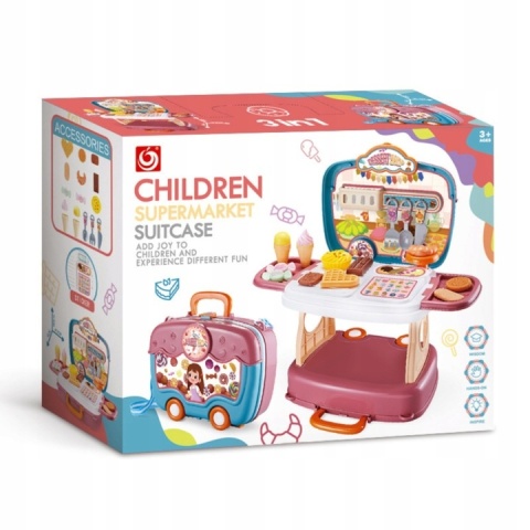 KUCHNIA DLA DZIECI składana WALIZKA 3W1 ZESTAW KUCHENNY DŹWIĘK ŚWIATŁO