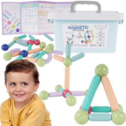 Klocki Magnetyczne Duże Konstrukcyjne Dla Dzieci 36 el Kuferek Kulki Zestaw