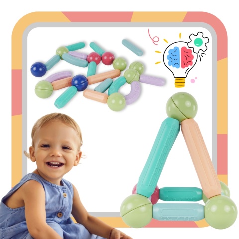 Klocki Magnetyczne Duże Konstrukcyjne Dla Dzieci 36 el Kuferek Kulki Zestaw