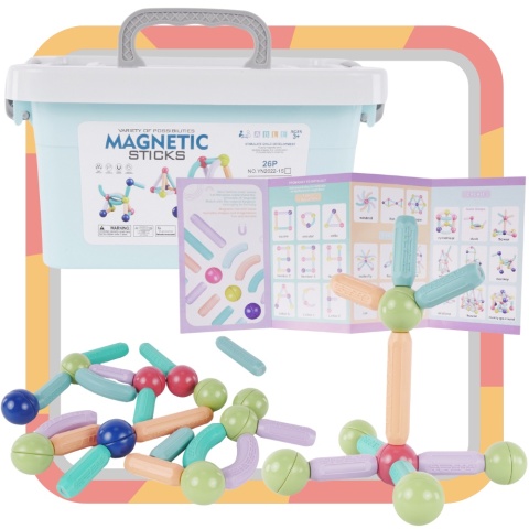 Klocki Magnetyczne Duże Konstrukcyjne Dla Dzieci 36 el Kuferek Kulki Zestaw