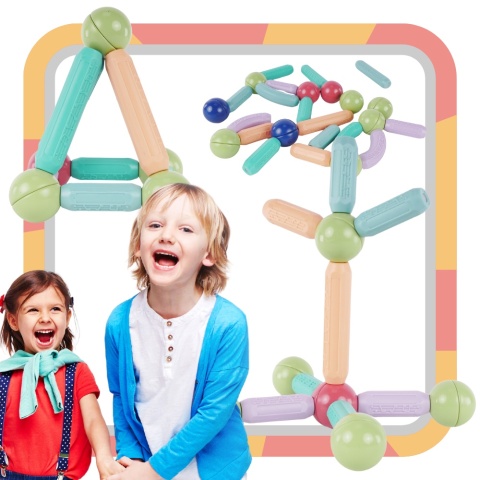 Klocki Magnetyczne Duże Konstrukcyjne Dla Dzieci 36 el Kuferek Kulki Zestaw