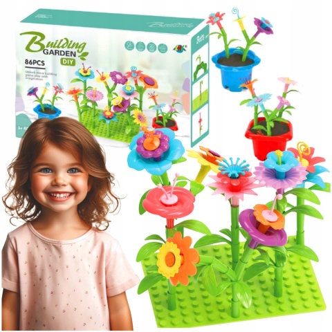 ZESTAW KLOCKI KWIATKI OGRÓD KONSTRUKCYJNE 86 EL. KWIATY ZABAWA W OGRODNIKA