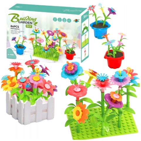 ZESTAW KLOCKI KWIATKI OGRÓD KONSTRUKCYJNE 86 EL. KWIATY ZABAWA W OGRODNIKA