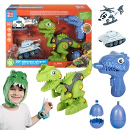 ZESTAW KONSTRUKCYJNY DO MONTAŻU DINOZAURA NARZĘDZIA CZOŁG HELIKOPTER