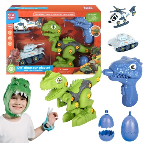 ZESTAW KONSTRUKCYJNY DO MONTAŻU DINOZAURA NARZĘDZIA CZOŁG HELIKOPTER