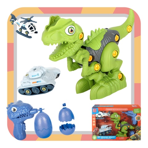 ZESTAW KONSTRUKCYJNY DO MONTAŻU DINOZAURA NARZĘDZIA CZOŁG HELIKOPTER