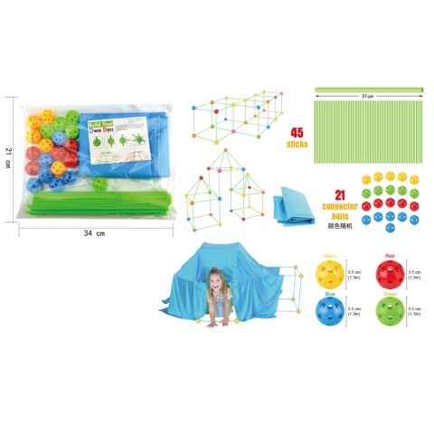 Zestaw Konstrukcyjny Budowa Namiot Baza Patyczki Kulki Otwory Materiał 66El