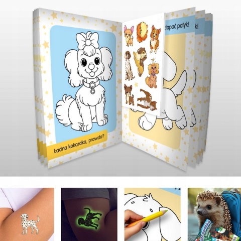 Kolorowanka z tatuażami świecą w ciemności Pieski Malowanka dla dzieci