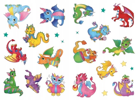 Kolorowanka z tatuażami świecą w ciemności Smoki Malowanka dla dzieci