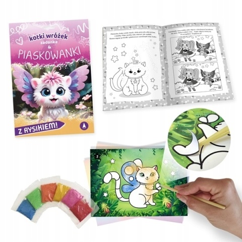 Kotki wróżek Zadanka & piaskowanki Malowanie piaskiem ćwiczenia dla dzieci