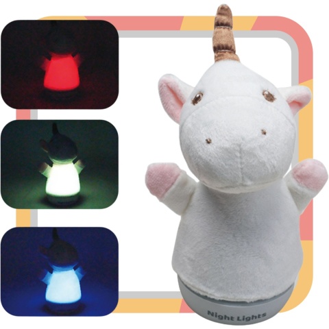 Pluszowa Lampka Nocna Urocza Miękka Jednorożec Automatyczna Zmiana Kolorów