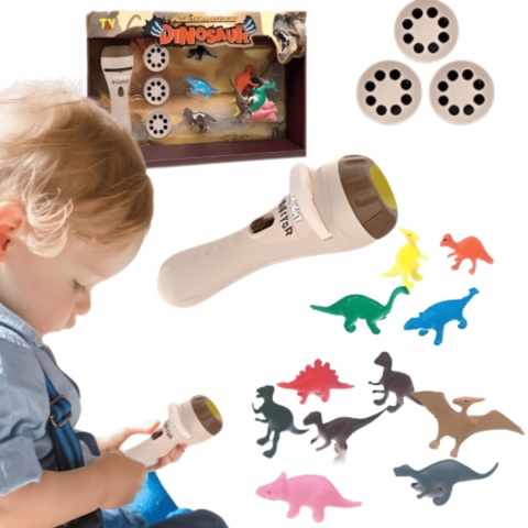 Projektor Latarka Rzutnik Figurki Zwierzęta Dinozaury Slajdy Wzory Zestaw