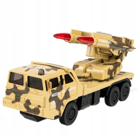 SAMOCHÓD WOJSKOWY Z WYRZUTNIĄ RAKIET EFEKTY ŚWIETLNE I DŹWIĘKOWE MEGA AUTO