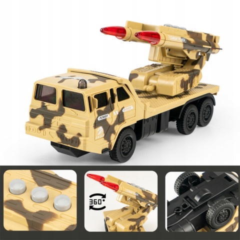 SAMOCHÓD WOJSKOWY Z WYRZUTNIĄ RAKIET EFEKTY ŚWIETLNE I DŹWIĘKOWE MEGA AUTO
