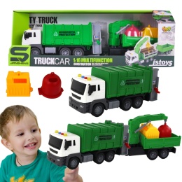 Śmieciarka Ciężarówka Z Przyczepą Dźwig Efekty Świetlne Dźwiękowe 2 Kubły