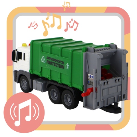 Śmieciarka Ciężarówka Z Przyczepą Dźwig Efekty Świetlne Dźwiękowe 2 Kubły
