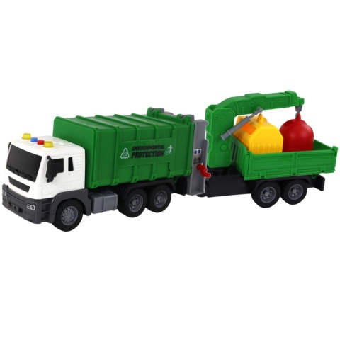 Śmieciarka Ciężarówka Z Przyczepą Dźwig Efekty Świetlne Dźwiękowe 2 Kubły