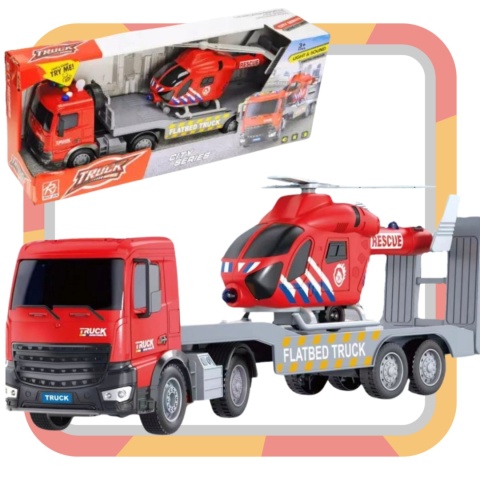 TRANSPORTER SAMOCHODOWY Z HELIKOPTEREM CIĘŻARÓWKA EFEKTY ŚWIETLNE DŹWIĘKOWE