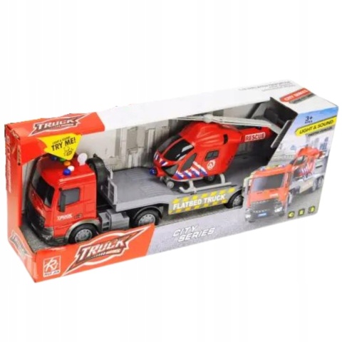 TRANSPORTER SAMOCHODOWY Z HELIKOPTEREM CIĘŻARÓWKA EFEKTY ŚWIETLNE DŹWIĘKOWE