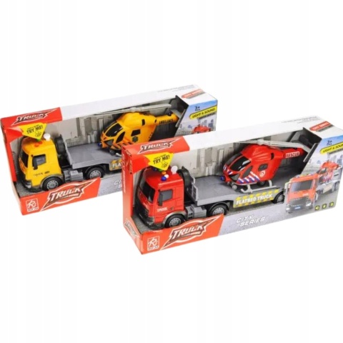 TRANSPORTER SAMOCHODOWY Z HELIKOPTEREM CIĘŻARÓWKA EFEKTY ŚWIETLNE DŹWIĘKOWE