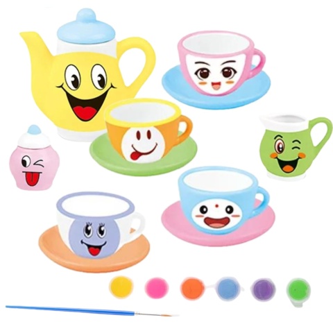 ZESTAW DO HERBATY KAWY FILIŻANKI DO MALOWANIA KREATYWNY GIPSOWE GIPS FARBKI