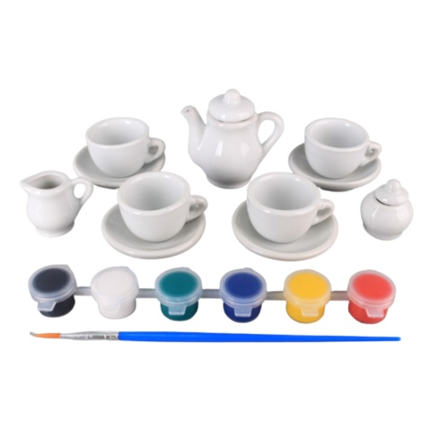 ZESTAW DO HERBATY KAWY FILIŻANKI DO MALOWANIA KREATYWNY GIPSOWE GIPS FARBKI
