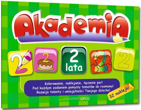 Akademia 2 lata kolorowanki łączenie par nauka przez zabawę naklejki GREG