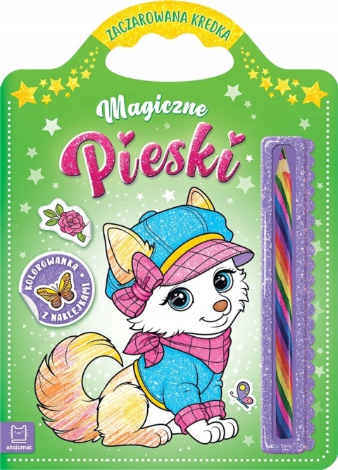 Kolorowanka Magiczne pieski dla dzieci naklejki kredka tęczowa Malowanka