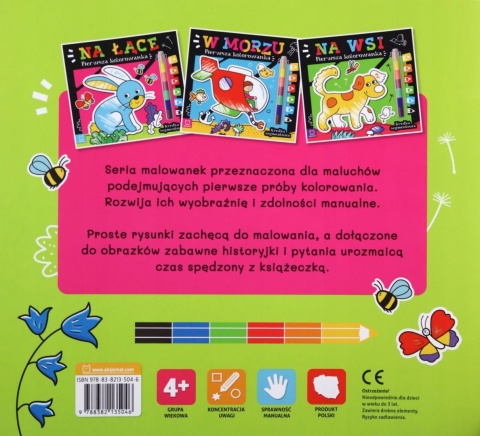 Kolorowanka dla dzieci Na łące + kredka segmentowa Malowanka Aksjomat