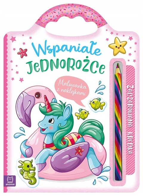 Kolorowanka jednorożce dla dzieci naklejki i kredka tęczowa Malowanka