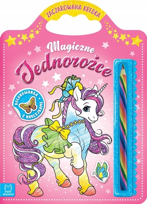 Kolorowanka jednorożce dla dzieci naklejki i kredka tęczowa Malowanka