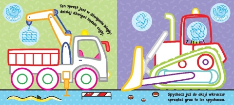 Kolorowanka z grubym obrysem dla malucha Pojazdy na budowie naklejki