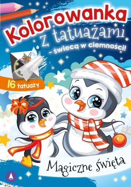 Kolorowanka z tatuażami Magiczne święta Pingwinek Malowanka dla dzieci