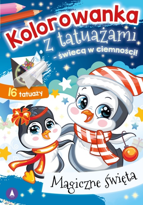 Kolorowanka z tatuażami Magiczne święta Pingwinek Malowanka dla dzieci