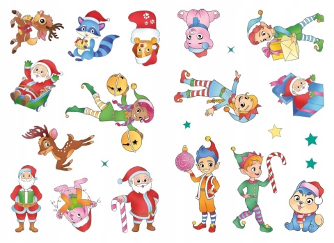 Kolorowanka z tatuażami Mikołaj świąteczna malowanka dla dzieci Skrzat