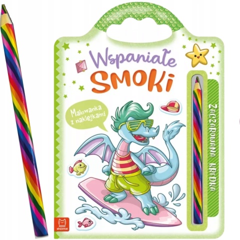 Malowanka z naklejkami i tęczową kredką Wspaniałe smoki Kolorowanka