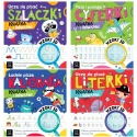 Nauka pisania dla dzieci zestaw 4 książeczek z rowkami 3D Literki Cyferki Szlaczki Kaligrafia ćwiczenia grafomotoryczne 4–6 lat
