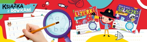 Grafika promocyjna zestawu książeczek do nauki pisania dla dzieci