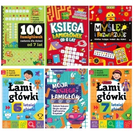 Zestaw 6 książek Aksjomat łamigłówki krzyżówki labirynty dla dzieci 6-8 lat