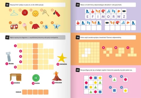 Zestaw 6 książek Aksjomat łamigłówki krzyżówki labirynty dla dzieci 6-8 lat