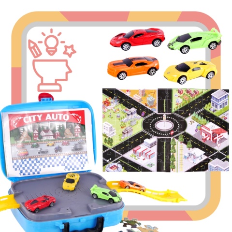 Zestaw Miasteczko Z Sportowymi Samochodzikami Miasto W Walizce Na Kółkach