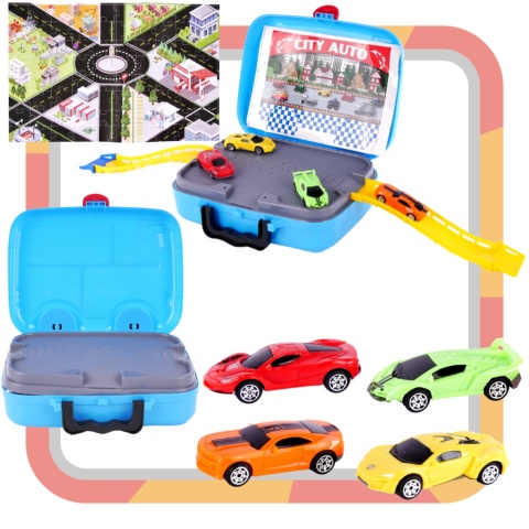 Zestaw Miasteczko Z Sportowymi Samochodzikami Miasto W Walizce Na Kółkach